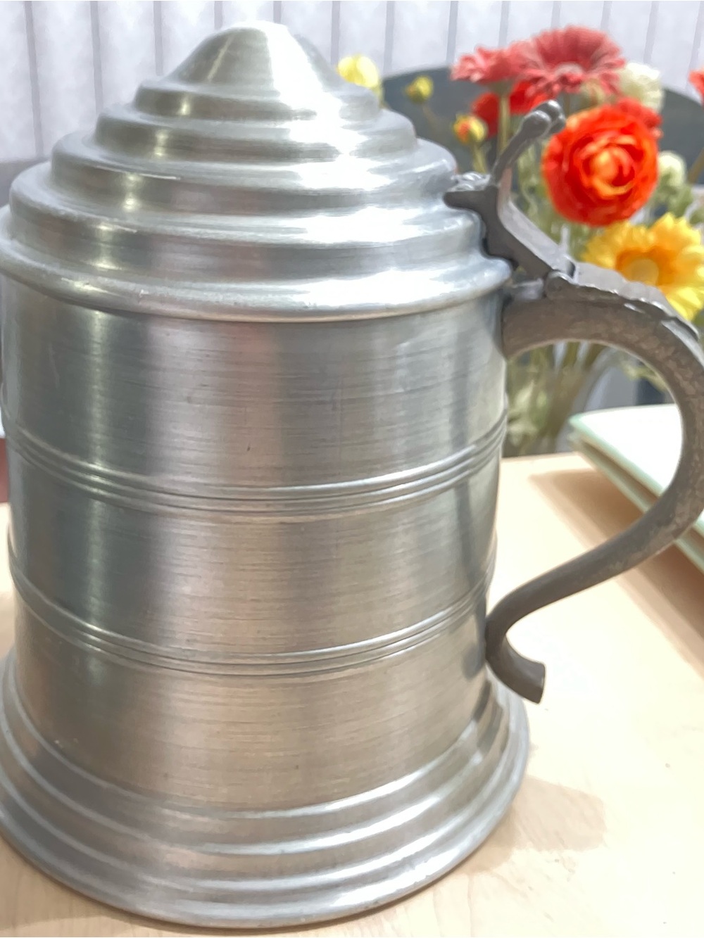 Vintage Large Pewter Aluminum Beer Stein Ice Bucket With Handle